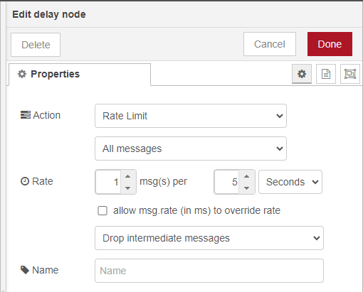 Screenshot showing the delay node properties tab "Screenshot showing the delay node properties tab"